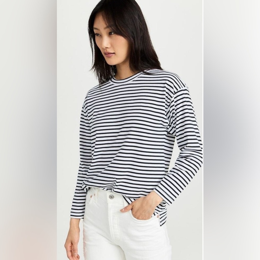 AYR The French Fry Tee Piano Striped Long-Sleeve Crewneck Top Black & White M
